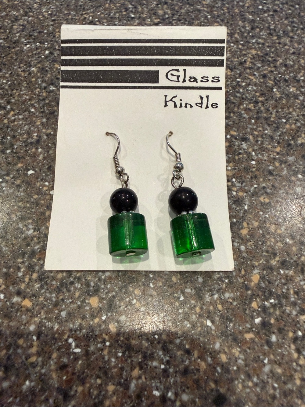 Green and Black Bead Drop Earrings